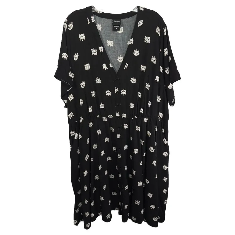 Torrid Disney Plus Size 4X Shirt Dress Midi The Aristocats‎ Black Challis 269 - Picture 10 of 16